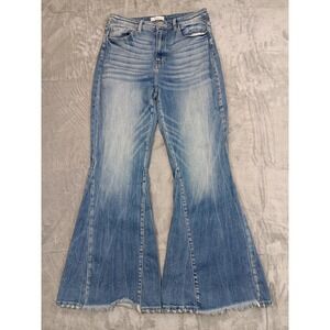 KanCan Womens 31/30x30 Flare Leg Whiskered High Rise Distressed Stretch Jeans